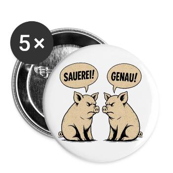 Sauerei? Genau! – Retro Schweine Vintage Shirt - Buttons groß 56 mm (5er Pack) - Weiß - Vorne