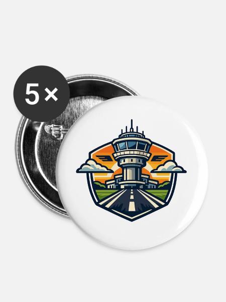 Flughafen Turm Sonnenuntergang - Buttons groß 56 mm (5er Pack) - Weiß