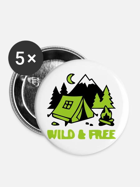 Camping Zelt Natur Grafik - Buttons groß 56 mm (5er Pack) - Weiß