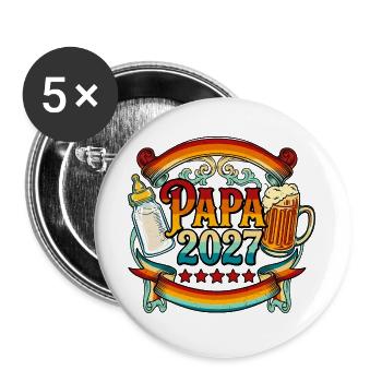 Vater 2027 Schwangerschaftsankündigung des werdenden Vaters - Buttons groß 56 mm (5er Pack) - Weiß - Vorne