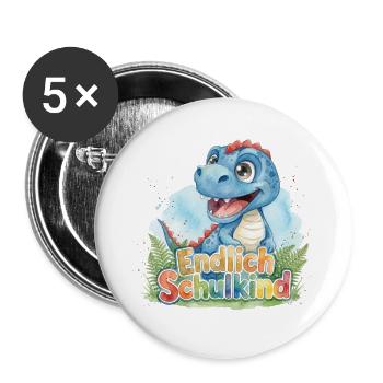 Süßer Baby Dino Endlich Schulkind 2026 T-Rex - Buttons groß 56 mm (5er Pack) - Weiß - Vorne