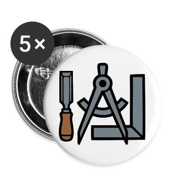 Tischler Werkzeuge Grafik - Buttons groß 56 mm (5er Pack) - Weiß - Vorne