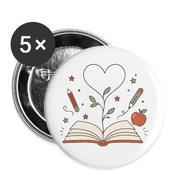 Herzbaum aus Buch – Kreativität blüht - Buttons groß 56 mm (5er Pack) - Weiß - Vorne