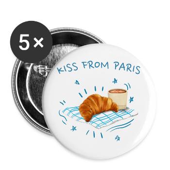 Ein Kuss aus Paris, Frankreich mit Croissant - Buttons groß 56 mm (5er Pack) - Weiß - Vorne