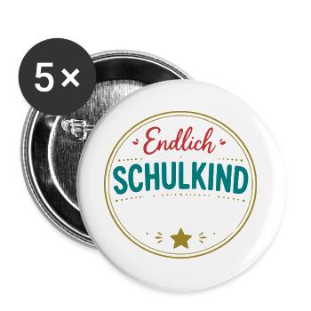 Endlich Schulkind Badge - Buttons groß 56 mm (5er Pack) - Weiß - Vorne