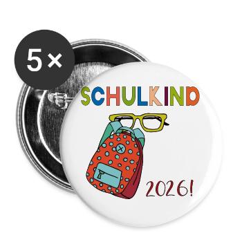 Schulkind 2026 - Buttons groß 56 mm (5er Pack) - Weiß - Vorne