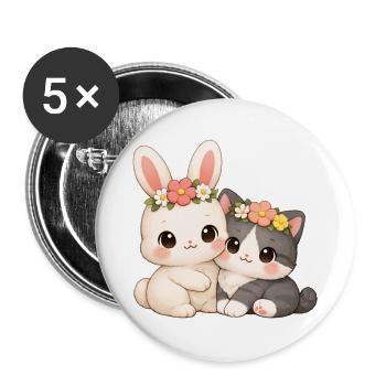 Lapin avec chat - Lot de 5 grands badges (56 mm) - blanc - Devant