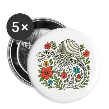 Spinosaurus Skelett mit Blumen - Buttons groß 56 mm (5er Pack) - Weiß - Vorne