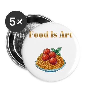 Food Is Art ... Spaghetti mit Fleischbällchen - Buttons groß 56 mm (5er Pack) - Weiß - Vorne