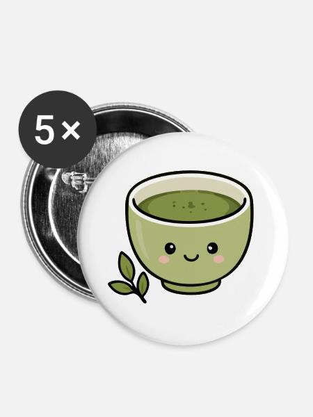 Süßer Kawaii Matcha Teetassen-Aufkleber - Buttons groß 56 mm (5er Pack) - Weiß