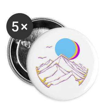 Neon Mountains Moon Sun Geometric Peaks - Buttons large 2.2''/56 mm (5-pack) - white - Front