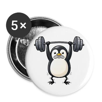 Penguin with dumbbell fitness bodybuilding - Buttons large 2.2''/56 mm (5-pack) - white - Front