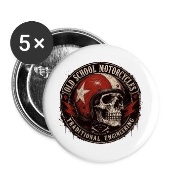 Old School Motorcycle Skull Emblem - Buttons large 2.2''/56 mm (5-pack) - white - Front