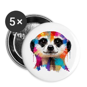Buntes Erdmännchen mit Farbklecksen - Buttons groß 56 mm (5er Pack) - Weiß - Vorne