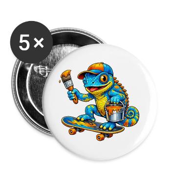 Chameleon on skateboard - Buttons large 2.2''/56 mm (5-pack) - white - Front