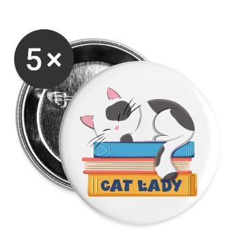 Cat lady sleeping cat on books - Buttons large 2.2''/56 mm (5-pack) - white - Front