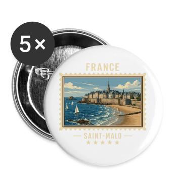Frankreich Saint-Malo Vintage Reisemarke - Buttons groß 56 mm (5er Pack) - Weiß - Vorne