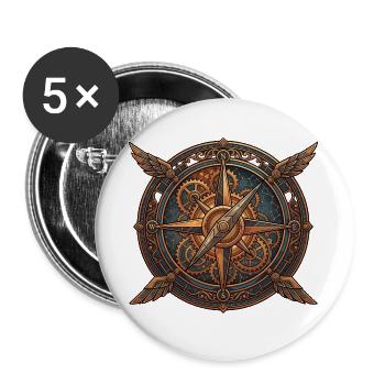 Steampunk Kompass mit Flügeln - Buttons groß 56 mm (5er Pack) - Weiß - Vorne