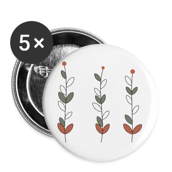 Trio minimalistischer Blumenstängel - Buttons groß 56 mm (5er Pack) - Weiß - Vorne