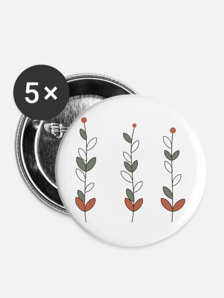 Trio minimalistischer Blumenstängel - Buttons groß 56 mm (5er Pack) - Weiß
