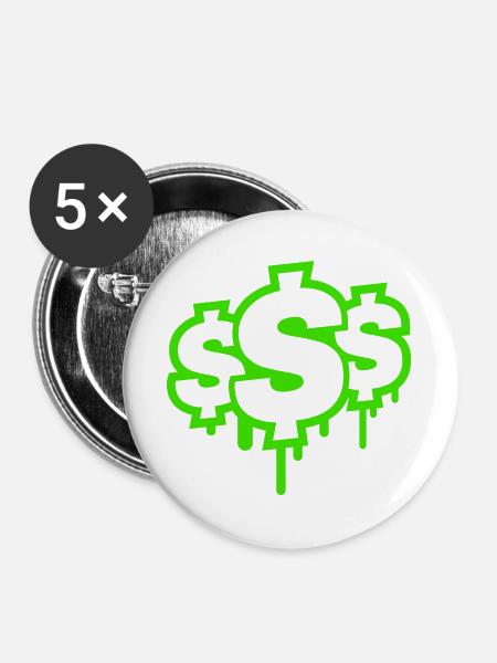 Neon Graffiti Dollarzeichen Tropfen - Buttons groß 56 mm (5er Pack) - Weiß