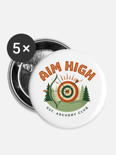 Aim High Bogenschießclub - Buttons groß 56 mm (5er Pack) - Weiß