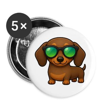 Dessin animé d’été du teckel avec des lunettes de soleil - Lot de 5 grands badges (56 mm) - blanc - Devant