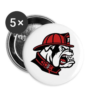 Feuerwehr Bulldogge Maskottchen - Buttons groß 56 mm (5er Pack) - Weiß - Vorne
