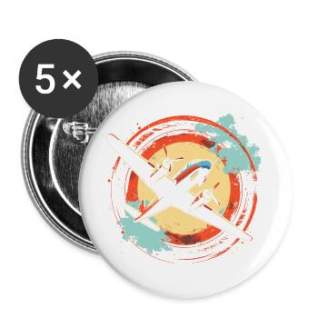 Flugzeug Illustration - Buttons groß 56 mm (5er Pack) - Weiß - Vorne