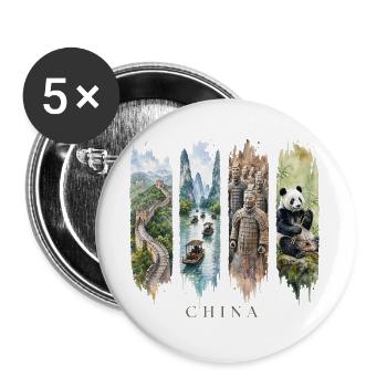 China Urlaub Travel – Mauer & Kultur Motiv - Buttons groß 56 mm (5er Pack) - Weiß - Vorne