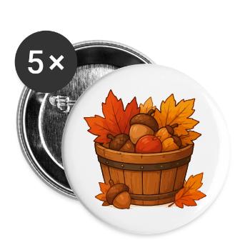 Herbstkorb mit Eicheln und Blättern - Buttons groß 56 mm (5er Pack) - Weiß - Vorne