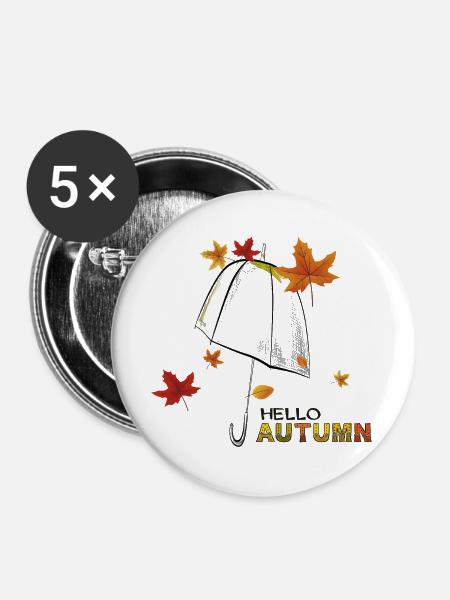 Herbstlaub Hello Autumn - Buttons groß 56 mm (5er Pack) - Weiß