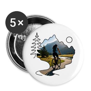 woman cyclist mountains - Buttons groß 56 mm (5er Pack) - Weiß - Vorne