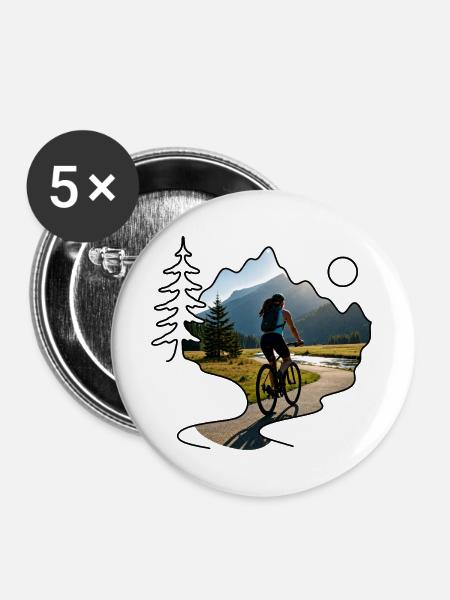 woman cyclist mountains - Buttons groß 56 mm (5er Pack) - Weiß