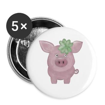 Glücksschwein mit Kleeblatt – süßes Glück - Buttons groß 56 mm (5er Pack) - Weiß - Vorne