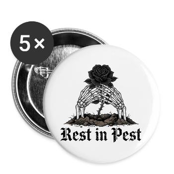 Skelett-Hände um schwarze Rose - Buttons groß 56 mm (5er Pack) - Weiß - Vorne