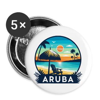 Aruba Karibik Strand Sonnenuntergang - Buttons groß 56 mm (5er Pack) - Weiß - Vorne