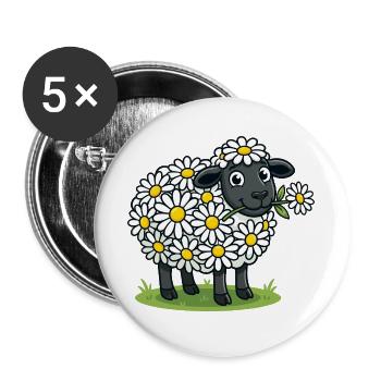 Schäfchen mit Gänseblümchenkranz - Buttons groß 56 mm (5er Pack) - Weiß - Vorne