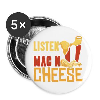Makkaroni und Käse Mac and Cheese - Buttons groß 56 mm (5er Pack) - Weiß - Vorne