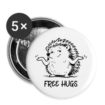 Igel - Free Hugs - Buttons groß 56 mm (5er Pack) - Weiß - Vorne