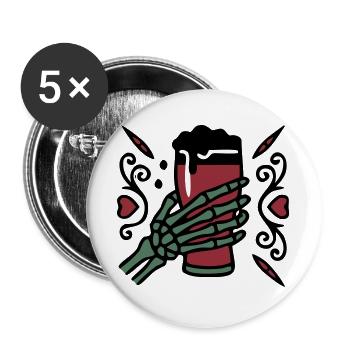 Skelett Hand Bier Logo - Buttons groß 56 mm (5er Pack) - Weiß - Vorne