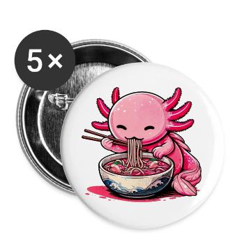 Süßes Axolotl isst Ramen Nudeln Kawaii - Buttons groß 56 mm (5er Pack) - Weiß - Vorne