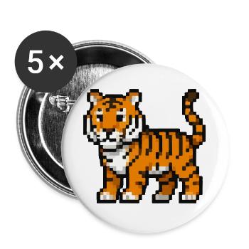 Pixel-Tiger Junges Retro Pixelkunst - Buttons groß 56 mm (5er Pack) - Weiß - Vorne
