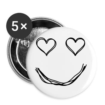 Gesicht mit Herzaugen handgezeichnet - Buttons groß 56 mm (5er Pack) - Weiß - Vorne