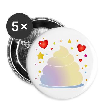 Bunte Zuckerwatte mit Herzen und Sternen - Buttons groß 56 mm (5er Pack) - Weiß - Vorne