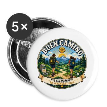 Buen Camino- Jakobsweg - Buttons groß 56 mm (5er Pack) - Weiß - Vorne