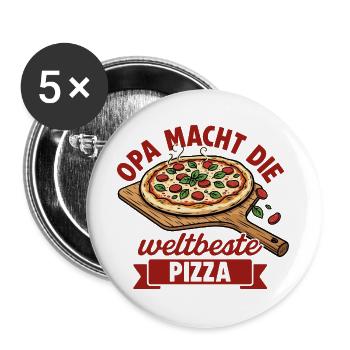 Pizzabäcker macht die weltbeste Pizza - Buttons groß 56 mm (5er Pack) - Weiß - Vorne