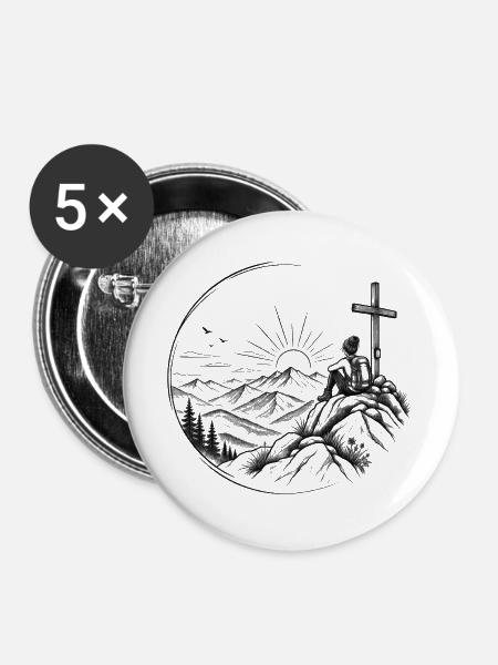 Wanderin auf dem Gipfel - Buttons groß 56 mm (5er Pack) - Weiß