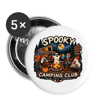 Spooky Camping Club – Halloween Camping Design - Buttons groß 56 mm (5er Pack) - Weiß - Vorne