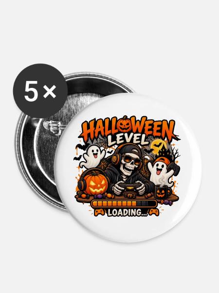 Halloween Level – Spooky Gaming Design - Buttons groß 56 mm (5er Pack) - Weiß